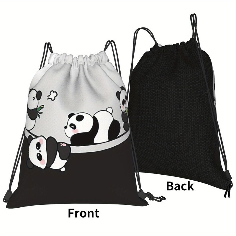 Multicolored Panda Pattern Drawstring Bag One Size - Image 2