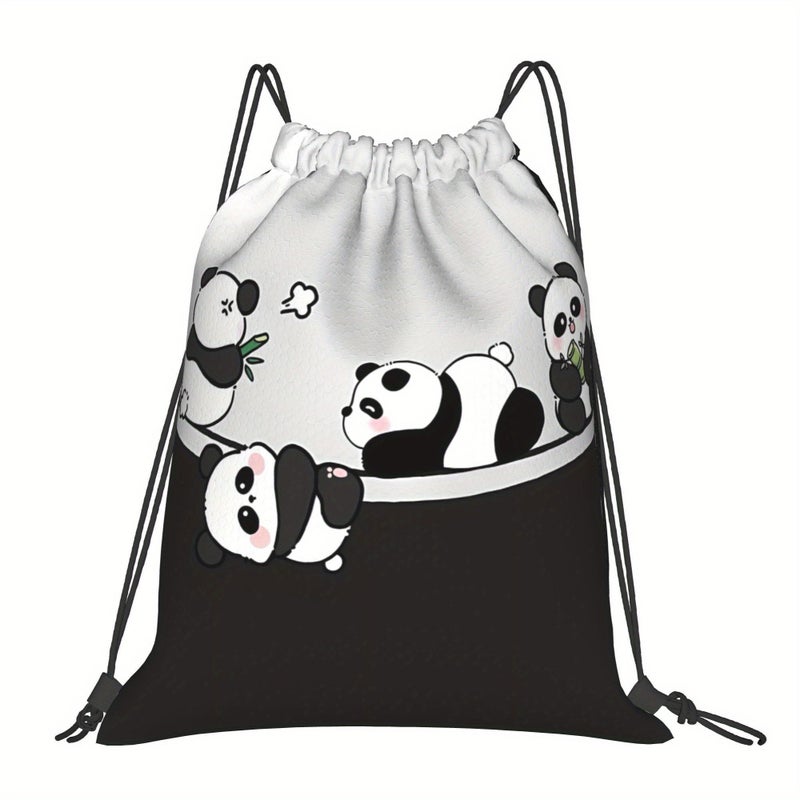 Multicolored Panda Pattern Drawstring Bag One Size - Image 1