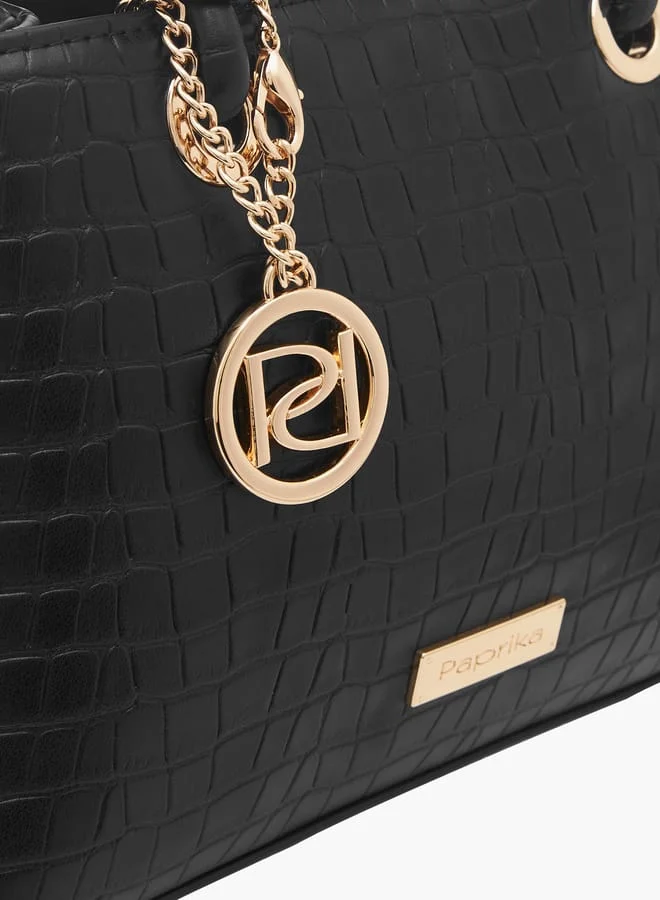 بابريكا Women's Textured Tote Bag with Double Knot Handle and Button Closure
