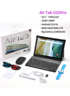 AirTab U25 Pro Smart Tablet 10.1-FHD Inch Display 16GB RAM 1TB ROM – With Arabic Keyboard Black  - Image 1