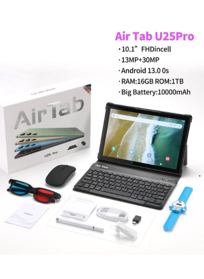 AirTab U25 Pro Smart Tablet 10.1-FHD Inch Display 16GB RAM 1TB ROM – With Arabic Keyboard Black  - Image 1