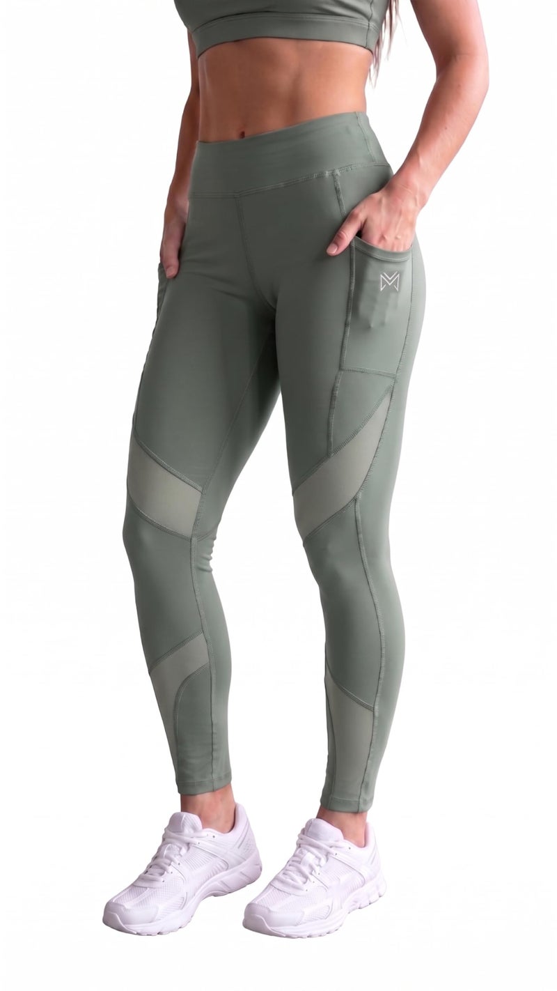 Mehrang Women Stretchable Gym High Rise Pants & Tights Workout with Mesh Insert & Side Pockets (2XL, LightGreen) - Image 1