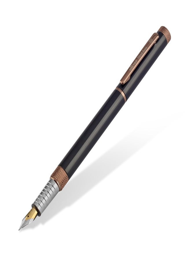 Oliver Thar Roxx Matte & Shine Fountain Pen – Glossy Black/Coffee Trims, Full Brass Body, 0.6mm Cardinal Refill, Gift T Box - Image 2
