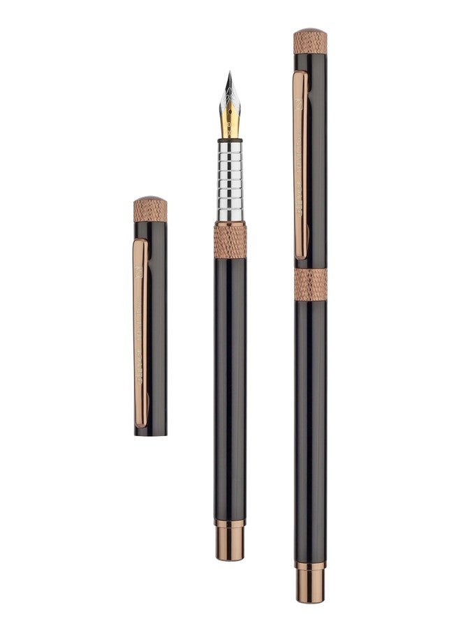 Oliver Thar Roxx Matte & Shine Fountain Pen – Glossy Black/Coffee Trims, Full Brass Body, 0.6mm Cardinal Refill, Gift T Box - Image 4