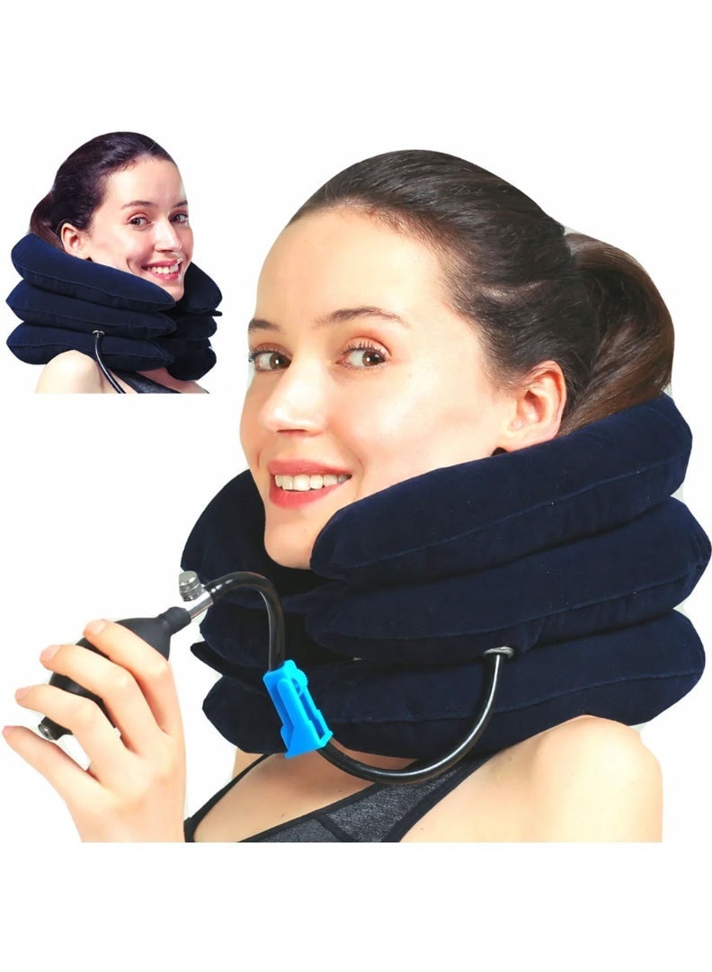WALALLA Inflatable Cervical Neck Traction Device with 3-Layer Adjustable Support, Neck Stretcher Brace and Chin Support Pillow for Home, Office and Travel, Breathable Washable Neck Decompression Collar for Comfort and Posture - Image 1