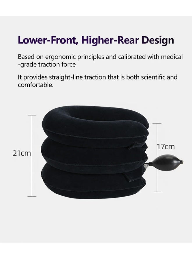 WALALLA Inflatable Cervical Neck Traction Device with 3-Layer Adjustable Support, Neck Stretcher Brace and Chin Support Pillow for Home, Office and Travel, Breathable Washable Neck Decompression Collar for Comfort and Posture - Image 2