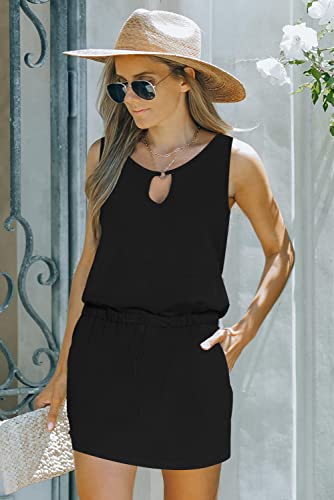 SAUKOLE Women Summer Cover Ups Crew Neck Casual Loose Flowy Swing Sleeveless Dress Beach Dresses Black - Image 2