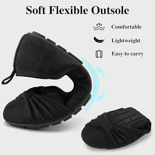Ecetana Womens Flats Shoes Dressy: Round Toe Bowknot Suede Foldable Comfortable Casual Slip On Ballet Loafers Black - Image 4