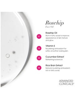 Advanced Clinicals Advanced Clinicals Rosehip Oil For Face With Vitamin E + Botanicals Helps Improve Look Of Dark Spots, Wrinkles, Fine Lines, & Uneven Looking Skin Tone | Moisturizing Skin Care Face Serum, 1.8 Fl Oz  - Image 3