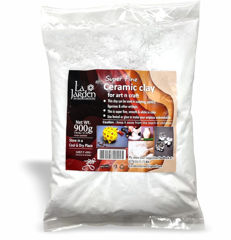 La Jarden 900g Professional White Ceramic fine Clay Powder for Art n Craft Sculpting Pottery White Ceramic Powder for Craft Work School College Art Projects Ceramic cone making 3D Art Embossed work Ceramic Figurines and mini sculptures