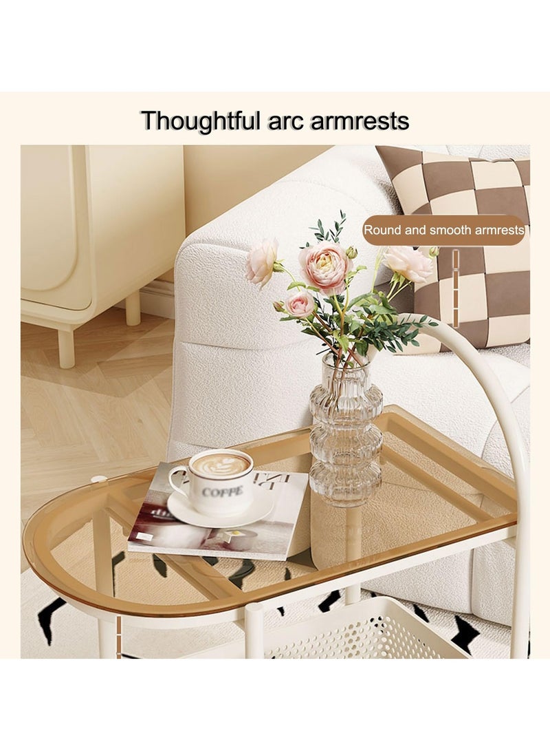 شو وو طاولة جانبية بعجلات دوارة، طاولة بأرفف تخزين، طاولة جانبية لصينية تلفزيون، عجلات دوارة مع فرامل، طاولة جانبية ضيقة للوجبات الخفيفة لغرفة المعيشة وغرفة النوم، لون أبيض. - Image 3