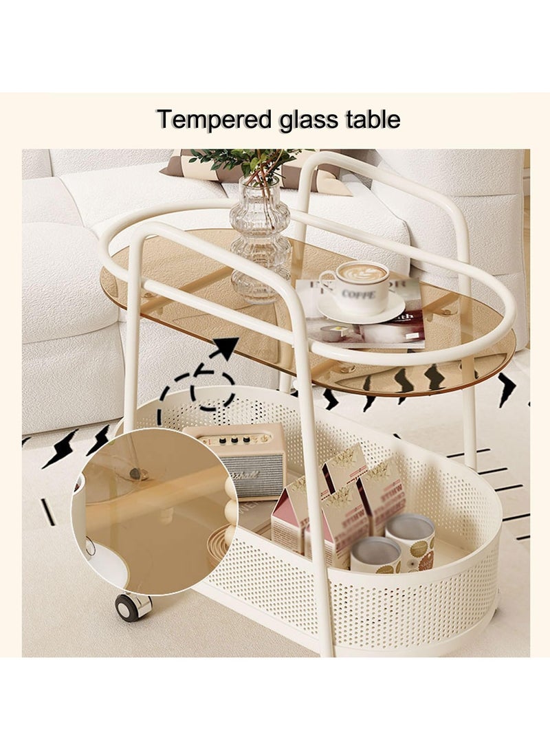 شو وو طاولة جانبية بعجلات دوارة، طاولة بأرفف تخزين، طاولة جانبية لصينية تلفزيون، عجلات دوارة مع فرامل، طاولة جانبية ضيقة للوجبات الخفيفة لغرفة المعيشة وغرفة النوم، لون أبيض. - Image 4