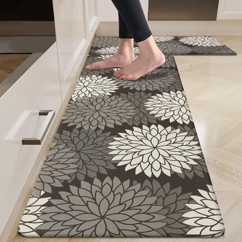 HEBE Anti Fatigue Kitchen Rug Sets 2 Piece Non Slip Kitchen Mats for Floor Cushioned Kitchen Rugs and Mats Waterproof Comfort Standing Mat Runner for Kitchen,Home Office,Sink,Laundry - Image 1