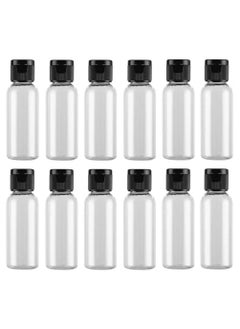 SYBL 30ml 1 oz Plastic Pour Bottle with Flip Cap Empty Travel Sample Containers Jar for Emollient Water Shower Gel Emulsion - Pack of 12(Clear) 