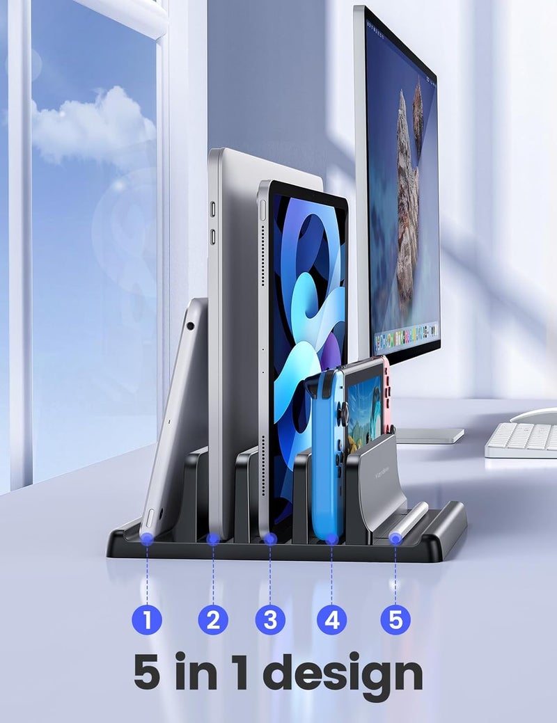 Vaydeer 3-Slot Vertical Laptop Stand Made of Premium ABS Plastic 4 in 1 Design Space-Saving Adjustable Desk Organizer for All MacBook/Chromebook/Surface/iPad- Black - Image 2