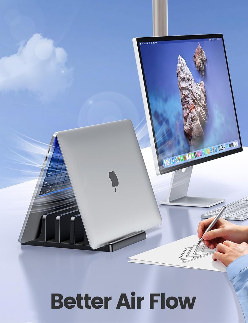 Vaydeer 3-Slot Vertical Laptop Stand Made of Premium ABS Plastic 4 in 1 Design Space-Saving Adjustable Desk Organizer for All MacBook/Chromebook/Surface/iPad- Black - Image 3