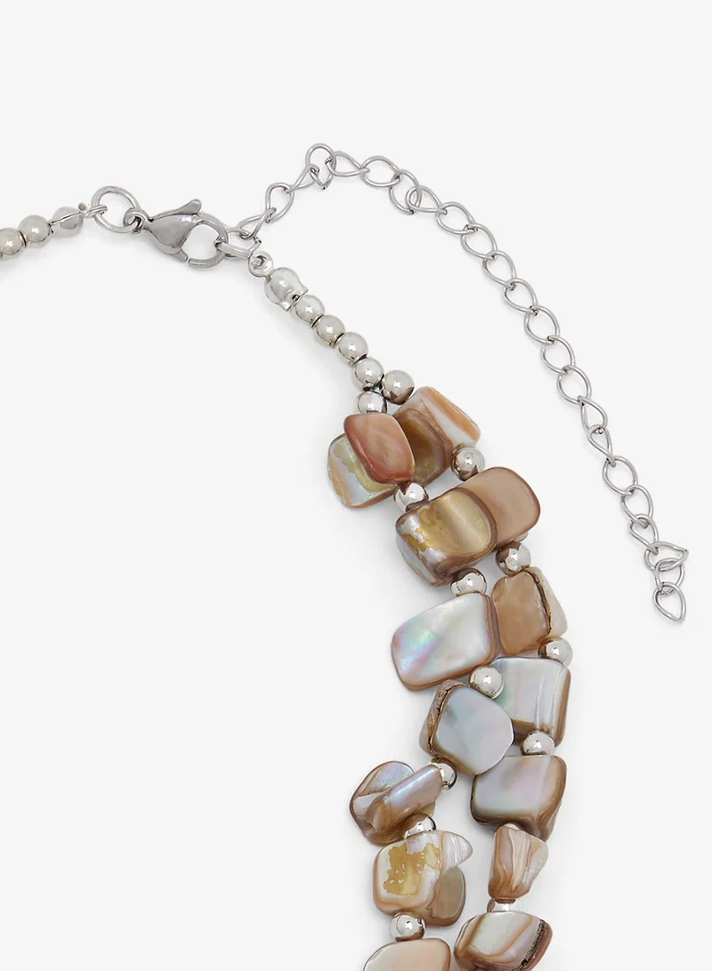 Ella Brown Stone Beaded Double Layered Necklace for Women | Best Price UAE