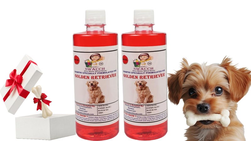 swacch Shampoo | Puppy Safe Shampoo | Golden Retriever Dog Shampoo (500ml) (Pack of 2) Strawberry + Small White Bone | Dog Chew Bones | Teething chew Toy | Dental Teething |Combo Pack - Image 1