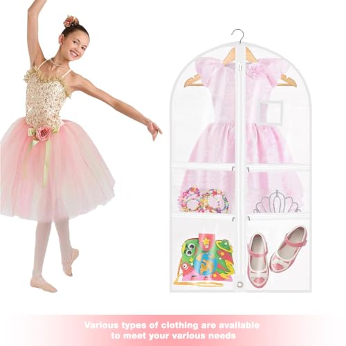 HASTHIP® 40" Garment Bags for Dance Costumes Clear PVC with Zippers Garment Bag with Pockets Dance Costume Organizer Carrier for Storage Cover for Kids - Image 4