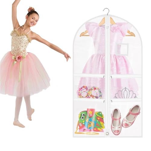 HASTHIP® 40" Garment Bags for Dance Costumes Clear PVC with Zippers Garment Bag with Pockets Dance Costume Organizer Carrier for Storage Cover for Kids - Image 1
