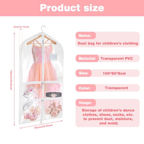HASTHIP® 40" Garment Bags for Dance Costumes Clear PVC with Zippers Garment Bag with Pockets Dance Costume Organizer Carrier for Storage Cover for Kids - Image 3