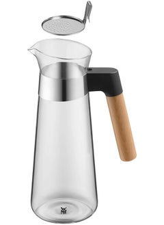 WMF Kineo Water Carafe 1 Litre Wide Mouth Removable Strainer Fits Drinks Compartment Standard Refrigerator Splash and Drip Free Pouring Heat Resistant Glass Wooden Handle  - Image 1