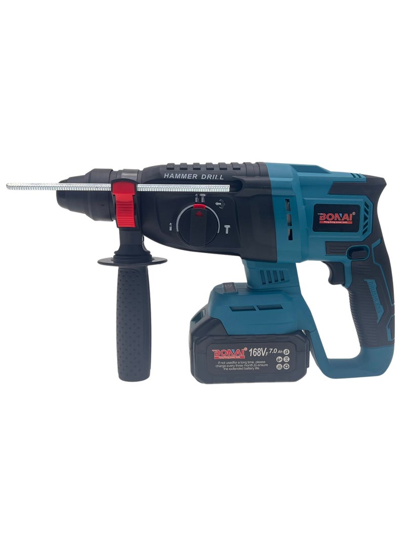 BONAI Cordless Rotary Hammer Drill 26mm, Brushless, 168VF Battery, 7.0Ah, 1000 RPM Concrete Hammer, Industrial Hammer Drill with 2 Batteries, Charger, Depth Gauge, Support Handle  - Image 2