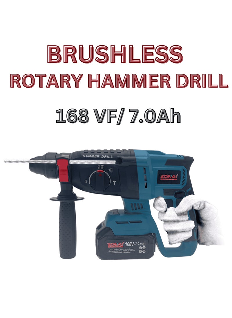 BONAI Cordless Rotary Hammer Drill 26mm, Brushless, 168VF Battery, 7.0Ah, 1000 RPM Concrete Hammer, Industrial Hammer Drill with 2 Batteries, Charger, Depth Gauge, Support Handle  - Image 4