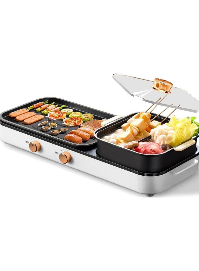 Exrp Electric Hot Pot with Grill,Indoor Hot Pot 2 in 1 Multi-function Smokeless Shabu-Shabu Hotpot Korean BBQ Grill for Simmer,Separate Dual Temperature - Image 1