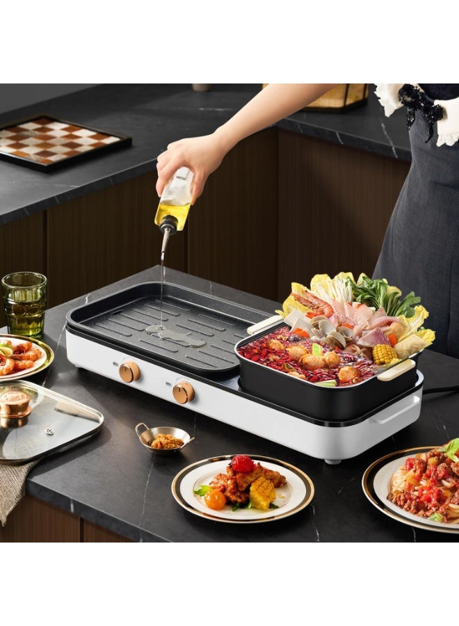 Exrp Electric Hot Pot with Grill,Indoor Hot Pot 2 in 1 Multi-function Smokeless Shabu-Shabu Hotpot Korean BBQ Grill for Simmer,Separate Dual Temperature - Image 2