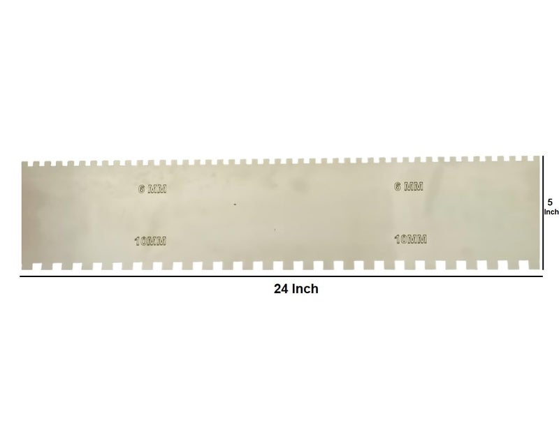 MD Style Notch Metal Trowel For Fixing Tiles Granite Marble 6MM 10MM 24x5 INCH - Image 2