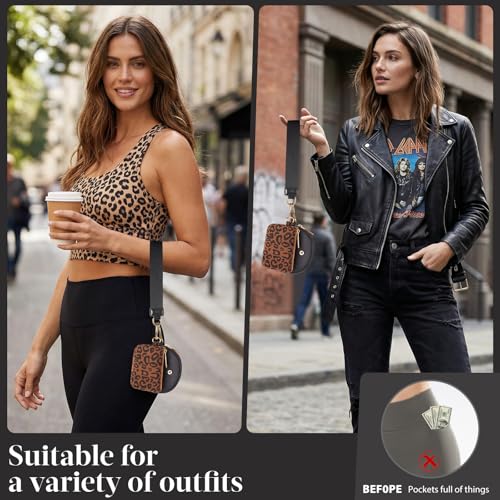 VUTUXA KeyChain Wallet Wristlet Wallets For Women Mini Zip Dual Pouch Wristlet (black+leopard) - Image 3