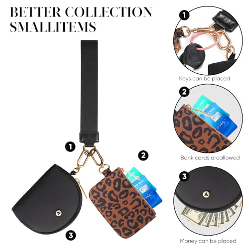 VUTUXA KeyChain Wallet Wristlet Wallets For Women Mini Zip Dual Pouch Wristlet (black+leopard) - Image 5