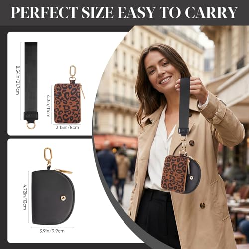 VUTUXA KeyChain Wallet Wristlet Wallets For Women Mini Zip Dual Pouch Wristlet (black+leopard) - Image 2