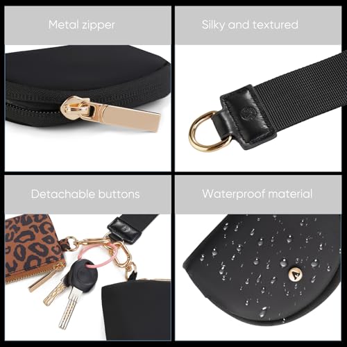 VUTUXA KeyChain Wallet Wristlet Wallets For Women Mini Zip Dual Pouch Wristlet (black+leopard) - Image 4