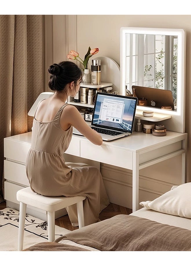 Modern Minimalist Multi-functional Dressing Table with LED Makeup Mirror, Large Capacity Makeup Vanity with 5 Drawers and Countertop Storage Rack, Dresser with Retractable Side Cabinets Use for Bedroom and Living Room - Image 3