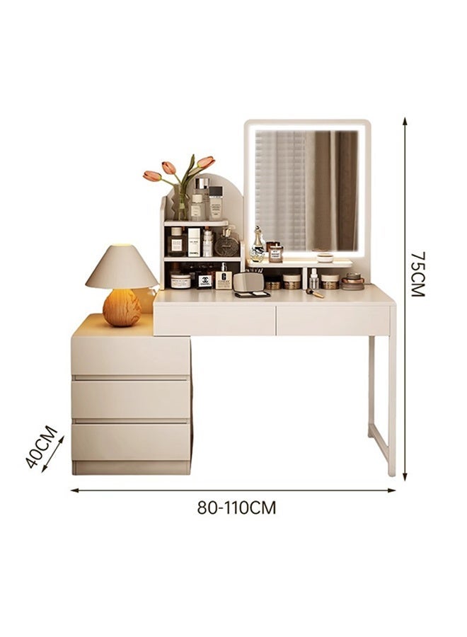 Modern Minimalist Multi-functional Dressing Table with LED Makeup Mirror, Large Capacity Makeup Vanity with 5 Drawers and Countertop Storage Rack, Dresser with Retractable Side Cabinets Use for Bedroom and Living Room - Image 4