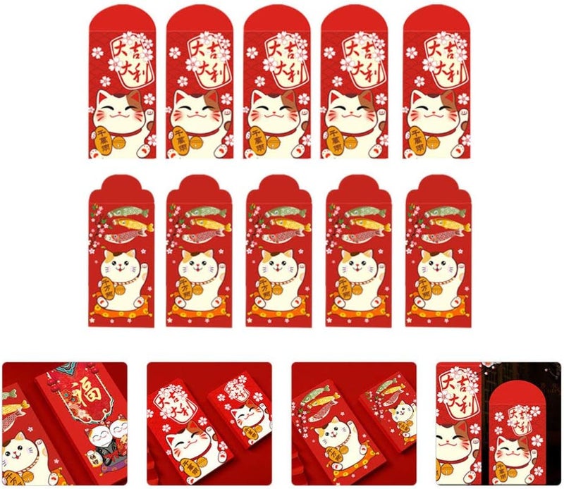 woobles 20pcs New Year Red Packets 2021 Lucky Cat Hong Bao Lucky Money Packet Year of Ox Red Envelopes New Year Spring Festival Party Supplies - Image 3