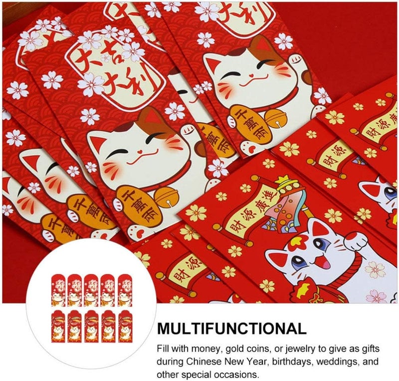 woobles 20pcs New Year Red Packets 2021 Lucky Cat Hong Bao Lucky Money Packet Year of Ox Red Envelopes New Year Spring Festival Party Supplies - Image 2