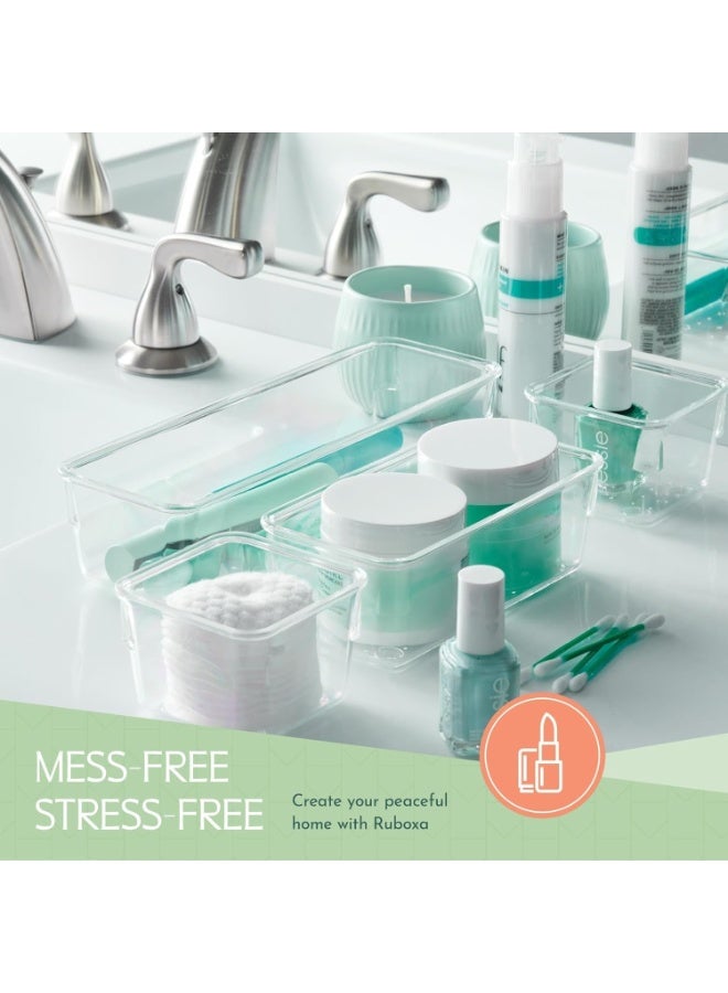 توشيونيكس منظم أدراج شفاف مكون من 25 قطعة T114702، مصنوع من البلاستيك الشفاف، مثالي لتنظيم وتخزين أغراض المنزل، ويشمل 4 أحجام مختلفة من صناديق التخزين الصغيرة، ووسادات مانعة للانزلاق، مناسب للحمام والمطبخ وغرفة الزينة والمكتب. - Image 5
