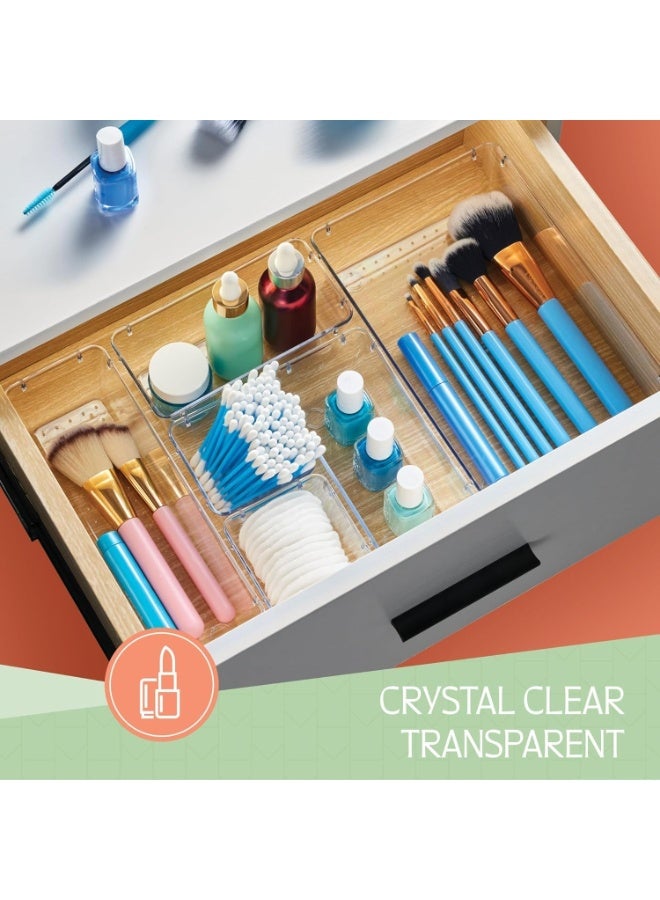 توشيونيكس منظم أدراج شفاف مكون من 25 قطعة T114702، مصنوع من البلاستيك الشفاف، مثالي لتنظيم وتخزين أغراض المنزل، ويشمل 4 أحجام مختلفة من صناديق التخزين الصغيرة، ووسادات مانعة للانزلاق، مناسب للحمام والمطبخ وغرفة الزينة والمكتب. - Image 3