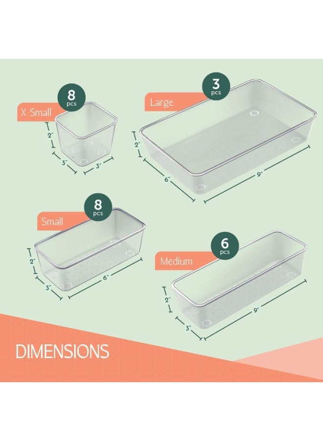 توشيونيكس منظم أدراج شفاف مكون من 25 قطعة T114702، مصنوع من البلاستيك الشفاف، مثالي لتنظيم وتخزين أغراض المنزل، ويشمل 4 أحجام مختلفة من صناديق التخزين الصغيرة، ووسادات مانعة للانزلاق، مناسب للحمام والمطبخ وغرفة الزينة والمكتب. - Image 2