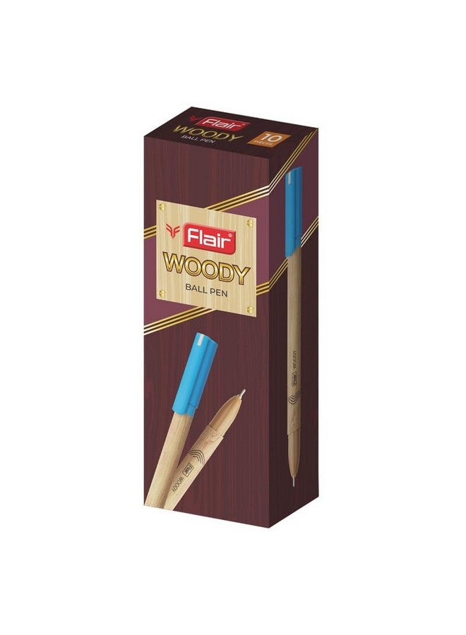 FLAIR Woody 0.7mm Ball Pen Box Pack | Attractive Woody Design | Smooth Ink Flow System With Low-Viscosity Ink | Smudge Free Writing | Blue Ink, Pack of 10 Pens - Image 2