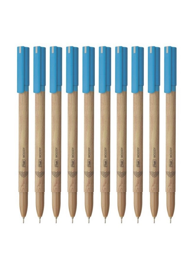 FLAIR Woody 0.7mm Ball Pen Box Pack | Attractive Woody Design | Smooth Ink Flow System With Low-Viscosity Ink | Smudge Free Writing | Blue Ink, Pack of 10 Pens - Image 1
