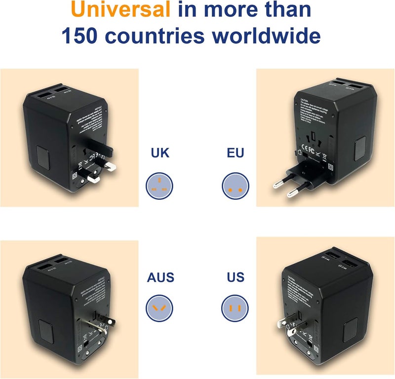 BLUE OCEAN 45w PD/QC 3.0 Type C Quick Charge Travel Adapter + Smart 3 Usb Ports Universal Travel Adapter, All In One Adapter For Phones, Tablets, Power Socket Plugs Uk Eu Us Au Auto Switch With Pouch - Image 5