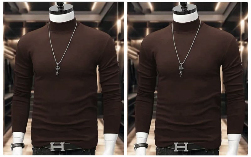 European and American high street cleanfit double-sided thick velvet base shirt men's half-turtleneck black close-fitting inner wear long-sleeved T-shirt - Image 1