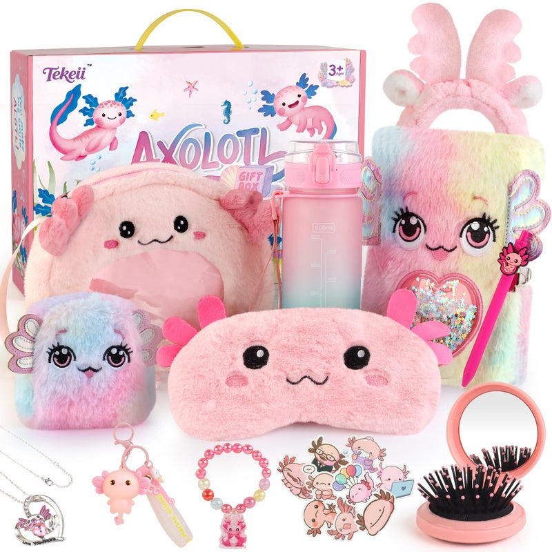 Tekeii Axolotl Gifts for Girls, Axolotl Toys with Fluffy Diary, Sticker, and More Stuff - Gifts for Kids 6-8 Year Old, Christmas Birthday for Girls Age 3 4 5 6 7 8 9 10 Years Old - Image 1