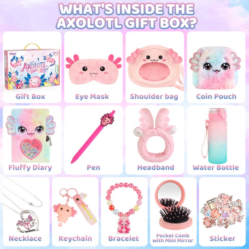Tekeii Axolotl Gifts for Girls, Axolotl Toys with Fluffy Diary, Sticker, and More Stuff - Gifts for Kids 6-8 Year Old, Christmas Birthday for Girls Age 3 4 5 6 7 8 9 10 Years Old - Image 2