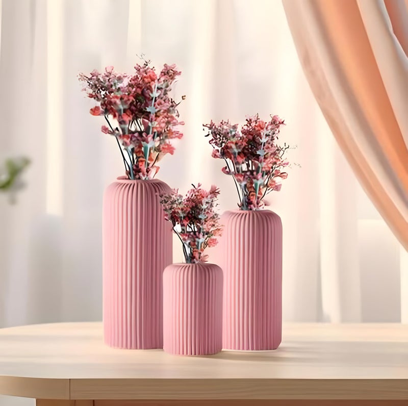 Lasaki Evelyn Pink Ceramic Vase - Set of 3 | Decorative Vase for Pampas Grass, Dried & Artificial Flowers | Centrepiece & Showpiece for Home Decor, Living Room, Bookshelf & Tabletop Styling - Image 1