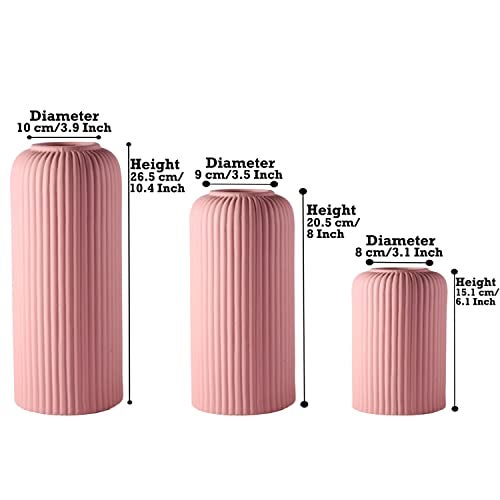 Lasaki Evelyn Pink Ceramic Vase - Set of 3 | Decorative Vase for Pampas Grass, Dried & Artificial Flowers | Centrepiece & Showpiece for Home Decor, Living Room, Bookshelf & Tabletop Styling - Image 2